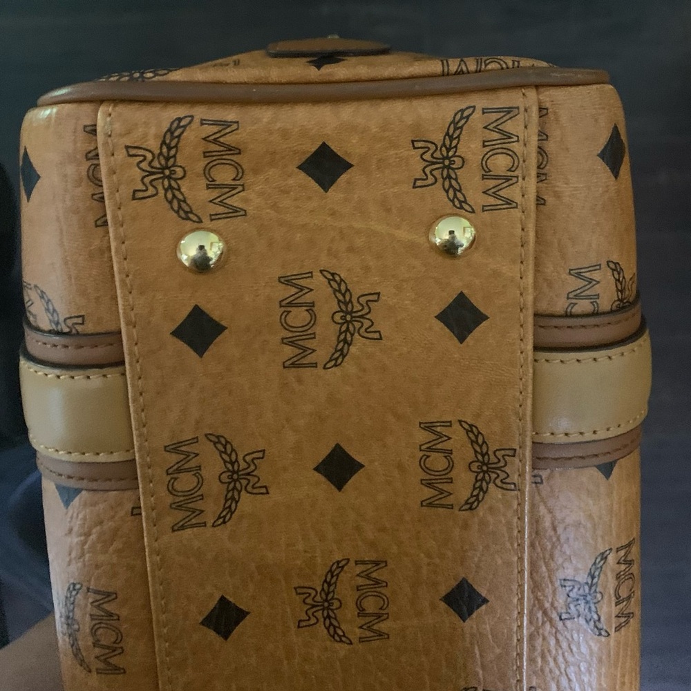 MCM Cognac Brown Visetos Dome Satchel with Gold Hardware - Picture 10 of 11
